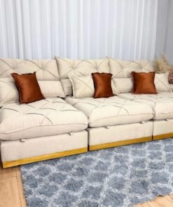 Sofá Retrátil Reclinável Pleno 3 Módulos 2.90m – Bege Linho