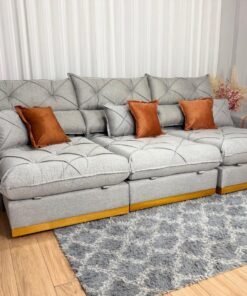 Sofá Retrátil Reclinável Pleno 3 Módulos 3.20m – Cinza Linho