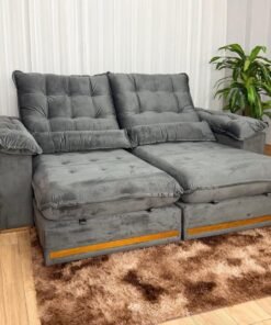 Sofá Retrátil e Reclinável Istambul 2.10m - Cinza Veludo