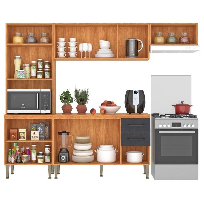 Cozinha Completa Malu CL16 2,40 m Cinamomo/Grafite - FELLICCI - Imagem 2