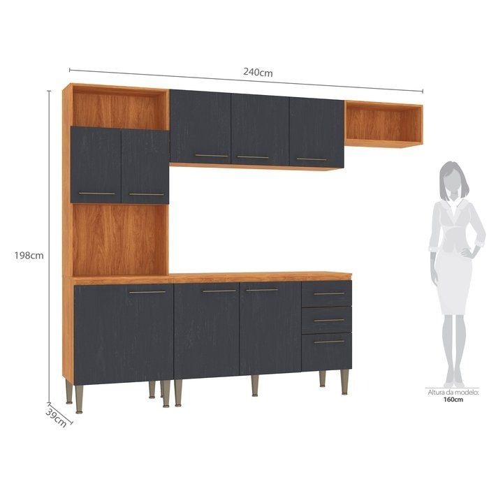 Cozinha Completa Malu CL16 2,40 m Cinamomo/Grafite - FELLICCI - Imagem 4