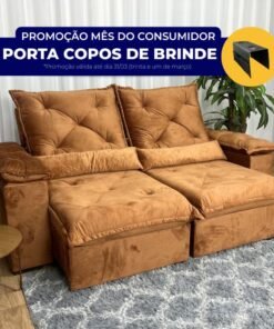 Sofá Retrátil Reclinável Porto Madeiro 2.00m- Terracota Veludo