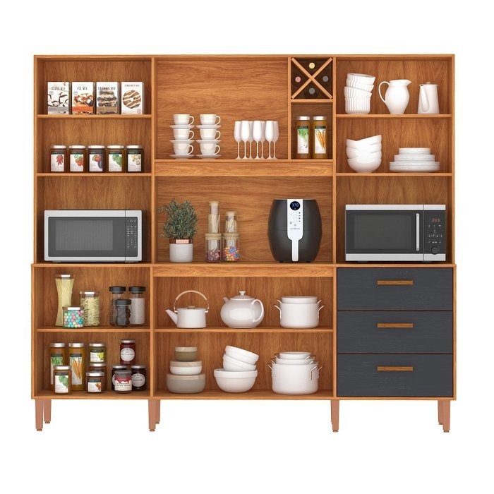 Kit Cozinha Modena CM730 2,18 m Cinamomo/Grafite - FELLICCI - Imagem 2