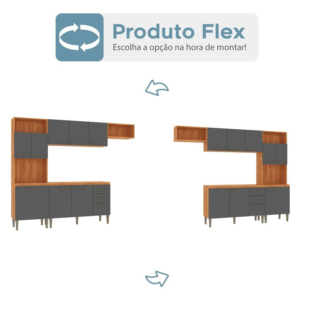 Cozinha Completa Malu CL16 2,40 m Cinamomo/Grafite - FELLICCI - Imagem 3