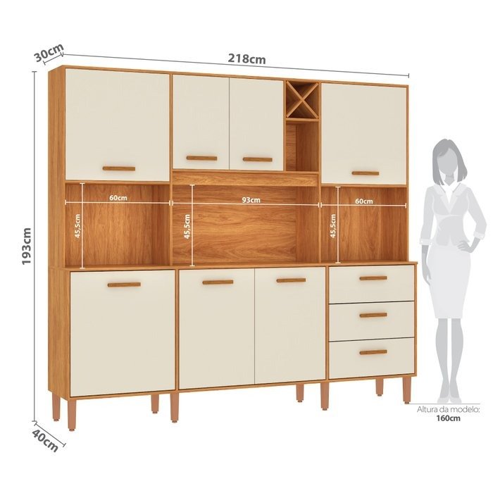 Kit Cozinha Modena CM730 2,18 m Cinamomo/Off White - FELLICCI - Imagem 3