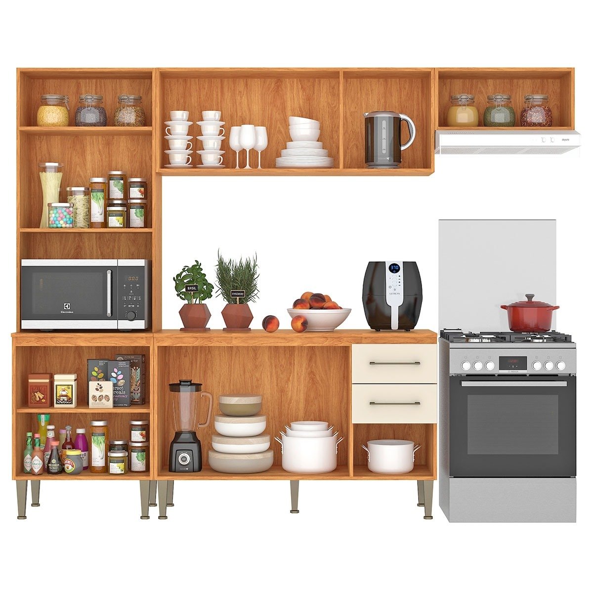 Cozinha Completa Malu CL16 2,40 m Cinamomo/Off White - FELLICCI - Imagem 2