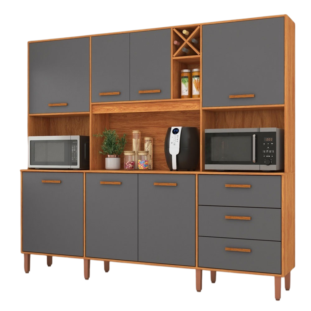 Kit Cozinha Modena CM730 2,18 m Cinamomo/Grafite - FELLICCI - Imagem 6