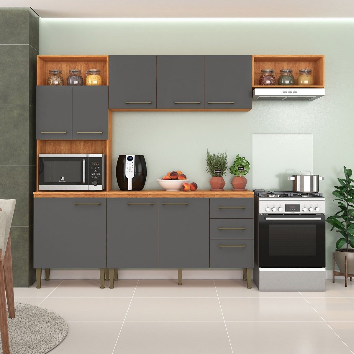 Cozinha Completa Malu CL16 2,40 m Cinamomo/Grafite - FELLICCI - Imagem 5