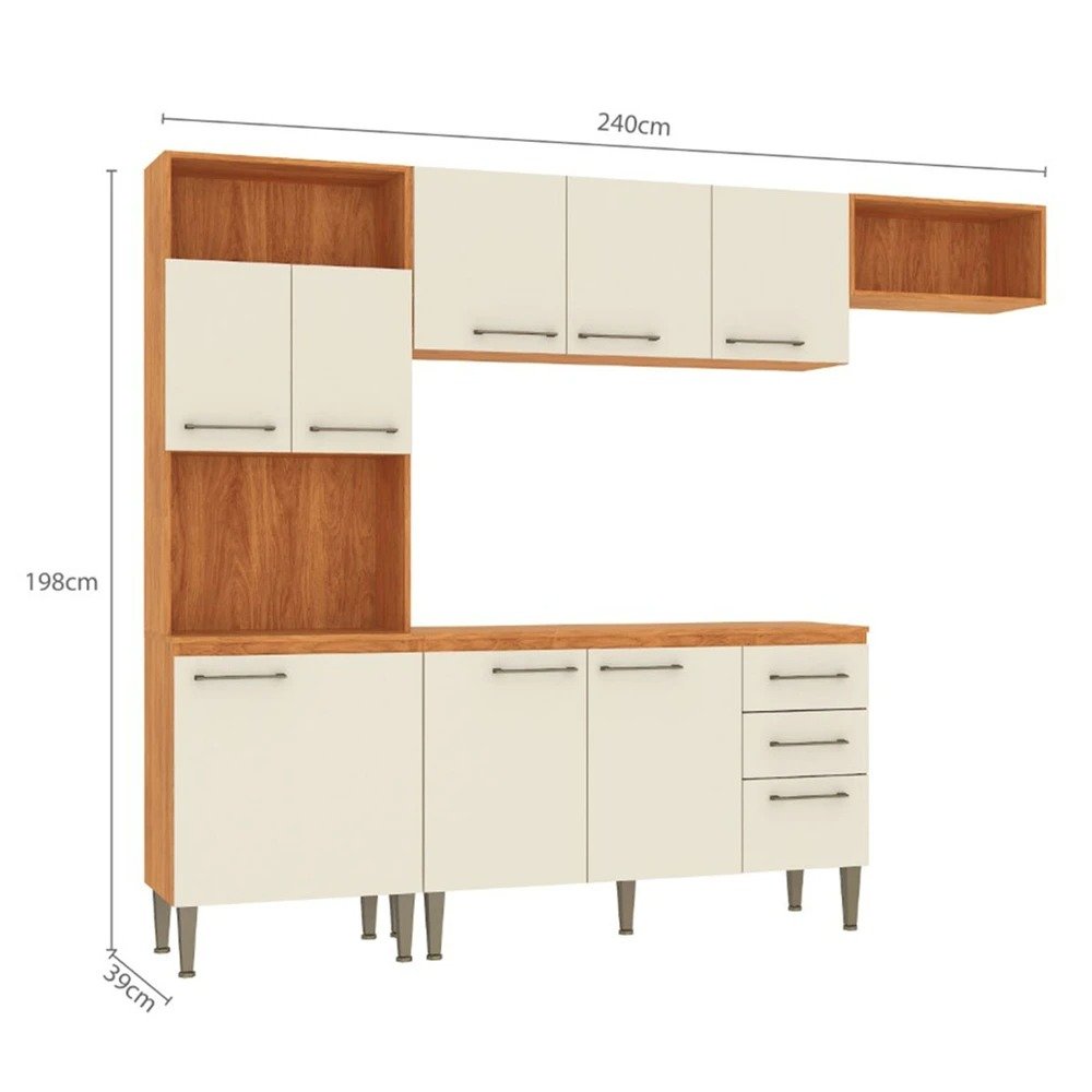 Cozinha Completa Malu CL16 2,40 m Cinamomo/Off White - FELLICCI - Imagem 4