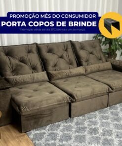 Sofá Retrátil Reclinável Porto Madeiro 2.70m- Marrom Veludo