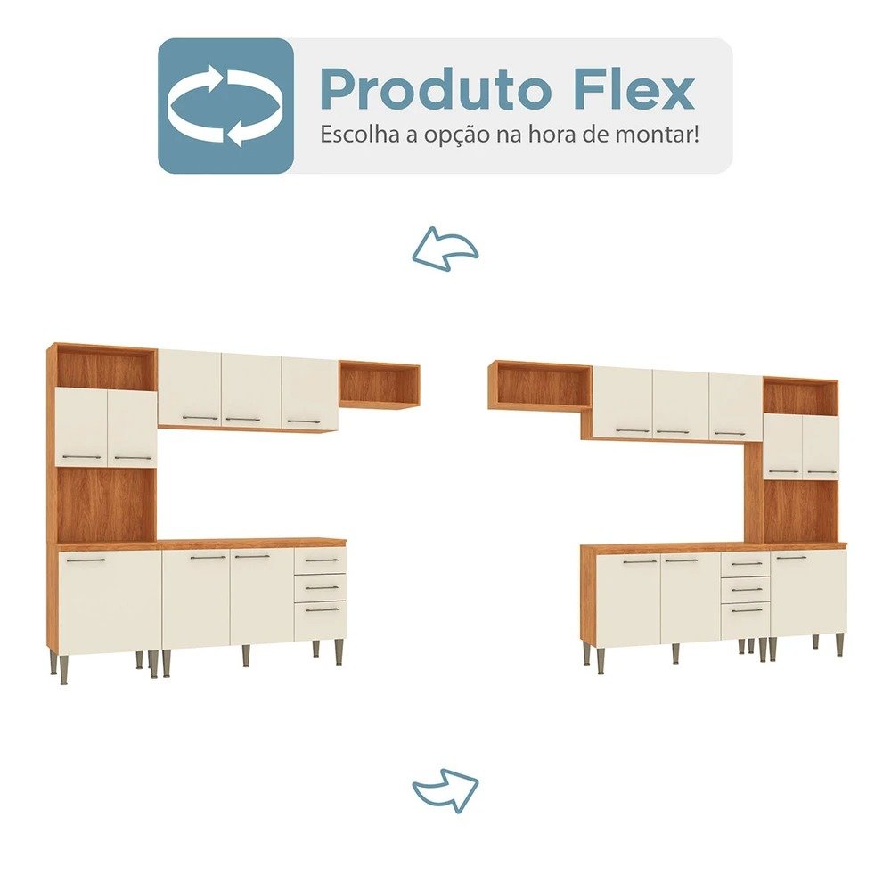 Cozinha Completa Malu CL16 2,40 m Cinamomo/Off White - FELLICCI - Imagem 3