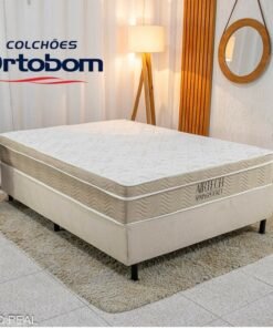 Box Casal Sued Bege Nosso Sonho + Colchão Casal Airtech Springpocket 138x188x62 Molas Ensacadas - Ortobom