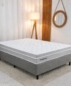 Box Casal Sued Cinza Ortobel + Colchão Casal Tiradentes Linho Cinza 138x188x61 Molas Ensacadas | Suporta até 220kg