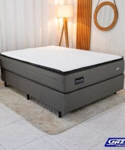 Box Casal Universal Linho Grafite + Colchão Casal Texas 138x188x69 Molas BlueWave - Gazin