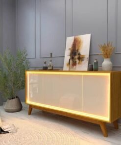 Buffet Requinte com LED larg. 1.60m Naturale/Off White Gelius