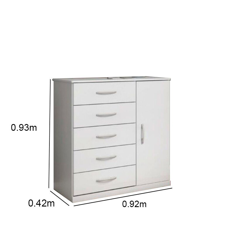 Cômoda Vane 012 Branco 5 Gavetas 1 Porta Larg. 0.92m - JL Móveis - Imagem 3