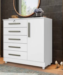 Cômoda Vitória com 5 Gavetas e 1 Porta Branco Rud Rack