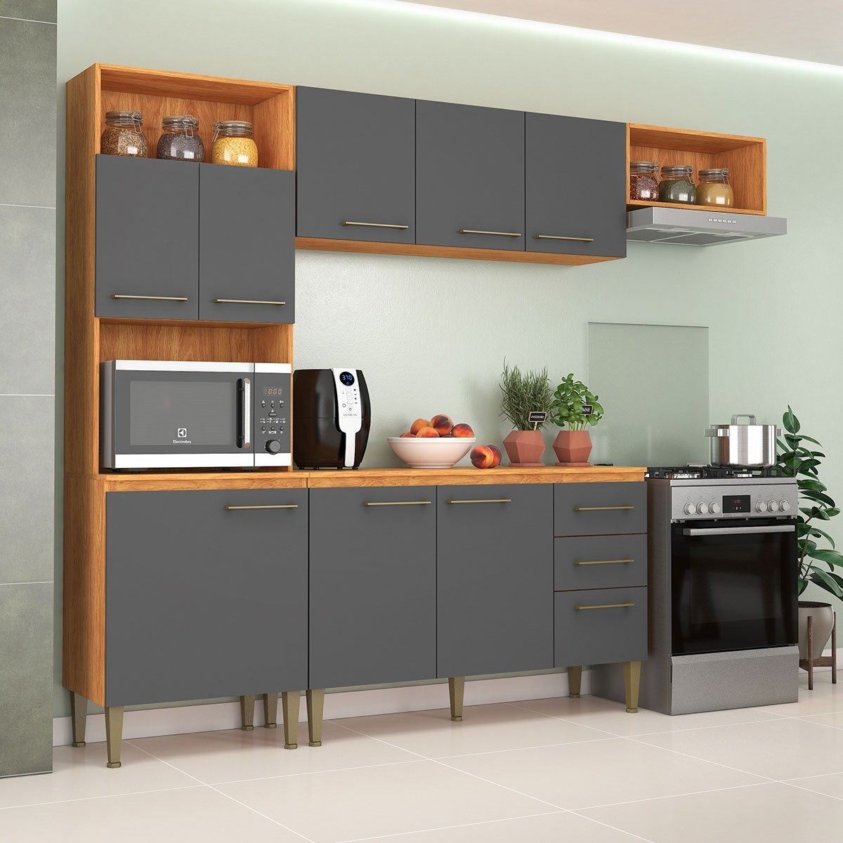 Cozinha Completa Malu CL16 2,40 m Cinamomo/Grafite - FELLICCI