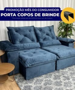 Sofá Retrátil Reclinável Porto Madeiro 2.00m- Azul Veludo