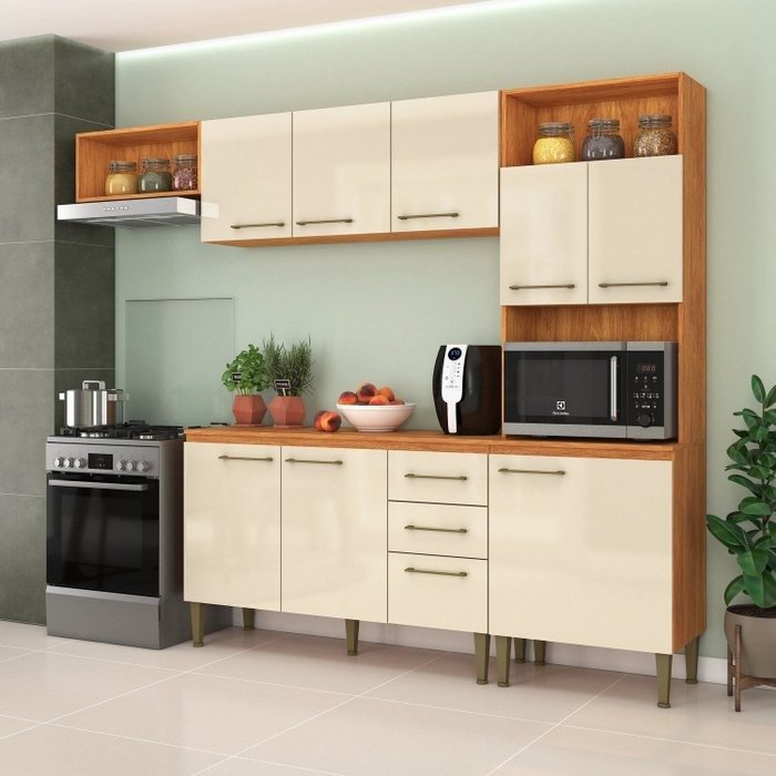 Cozinha Completa Malu CL16 2,40 m Cinamomo/Off White - FELLICCI - Imagem 6