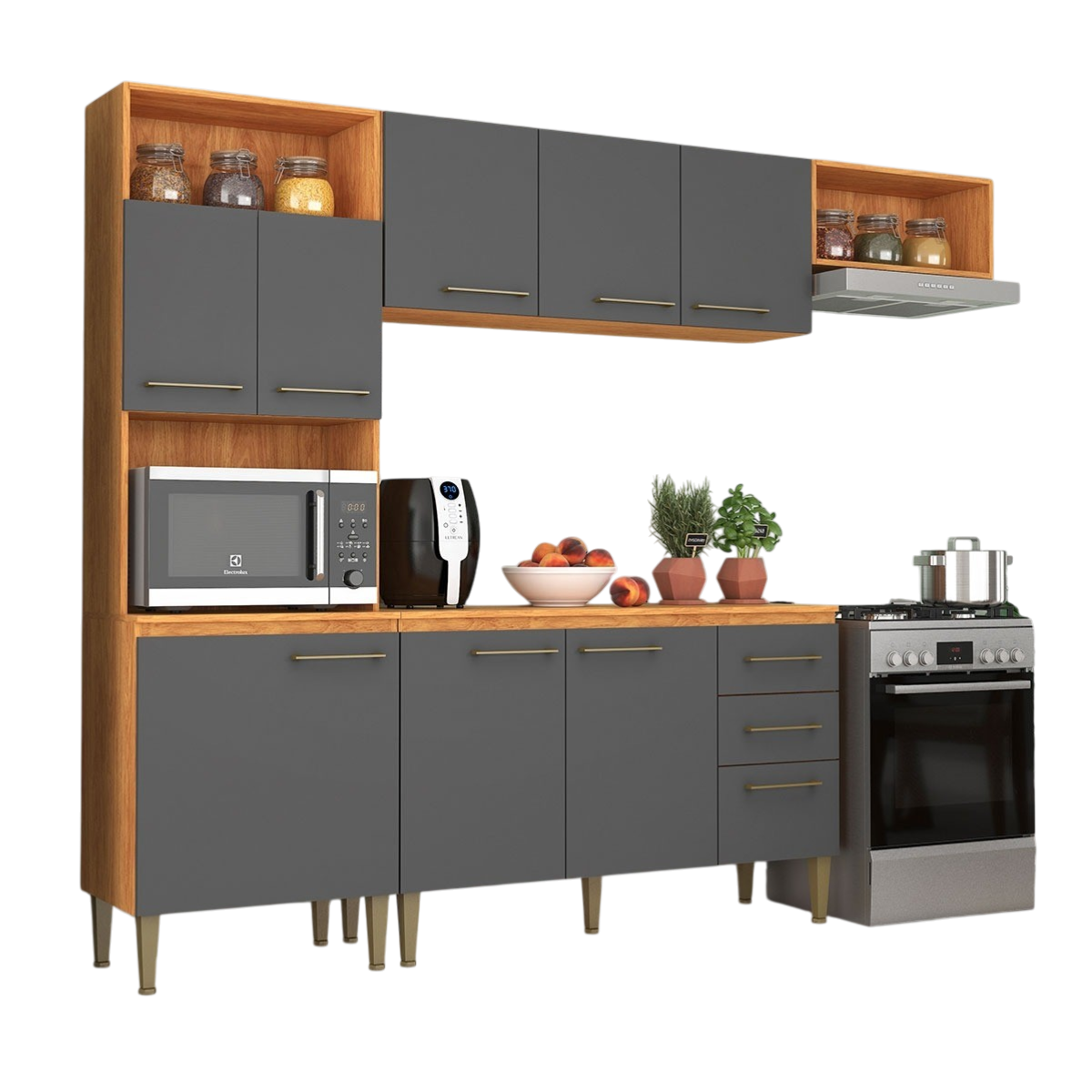 Cozinha Completa Malu CL16 2,40 m Cinamomo/Grafite - FELLICCI - Imagem 7