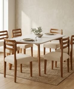 Mesa Anne 180 Mel/Off White com 6 Cadeiras Turquia Linho Palha 311A – HR MOVELARIA