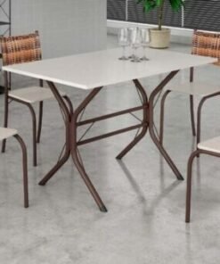 Mesa Atlanta Base Cabo Frio Marrom Tampo Off Pedra 100x60 4 Cadeiras Assento Creme - Teixeira