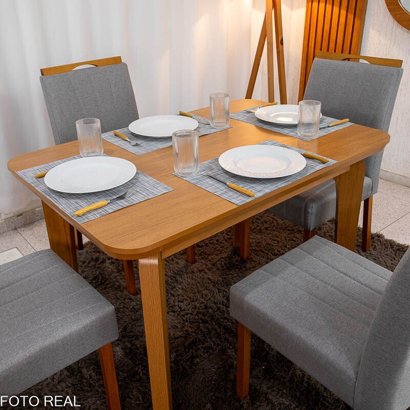 Mesa de Jantar Londrina 120x80 Cinamomo Rufato + 4 Cad. Isabela Linho Cinza 05 Madeira - KM Decor - Imagem 2
