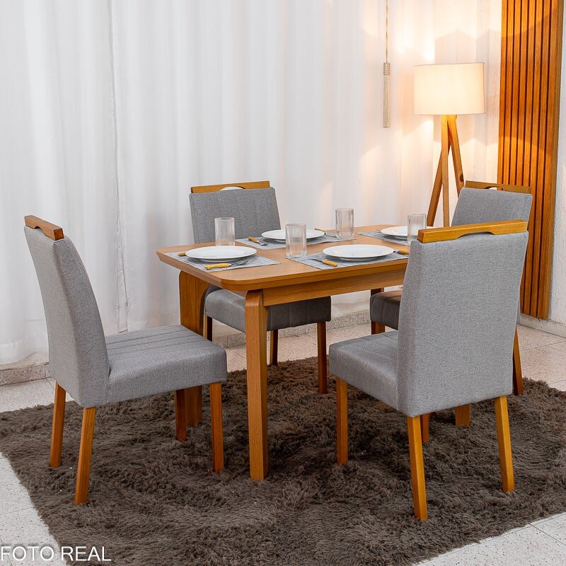 Mesa de Jantar Londrina 120x80 Cinamomo Rufato + 4 Cad. Isabela Linho Cinza 05 Madeira - KM Decor - Imagem 3