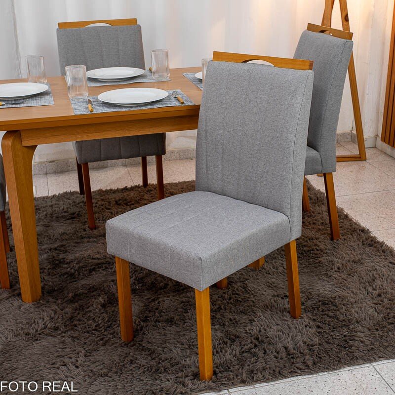 Mesa de Jantar Londrina 120x80 Cinamomo Rufato + 4 Cad. Isabela Linho Cinza 05 Madeira - KM Decor - Imagem 4