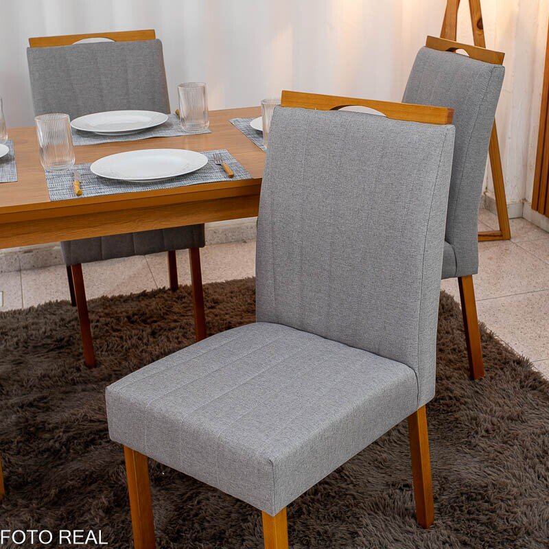 Mesa de Jantar Londrina 120x80 Cinamomo Rufato + 4 Cad. Isabela Linho Cinza 05 Madeira - KM Decor - Imagem 5