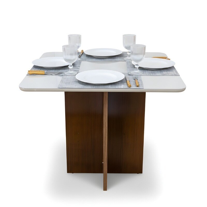 Mesa de Jantar Bali 120x80 Vidro Off/Base Madeira Minas Plac - Entregue Montada - Imagem 4
