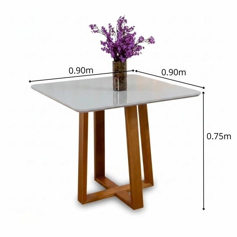 Base Mesa Pedro 4 lugares Vidro Off 90x90 Madeira Maciça Art Assento - Entregue Montada - Imagem 2