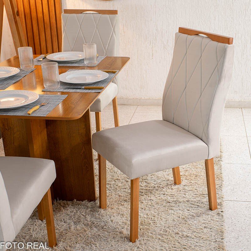 Mesa de Jantar Salina 120x80 Tampo Londres Cinamomo 4 Cadeiras Lisboa Bege 512 Madeira Maciça Art Assento - Imagem 3