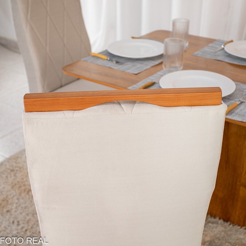 Mesa de Jantar Salina 120x80 Tampo Londres Cinamomo 4 Cadeiras Lisboa Bege 512 Madeira Maciça Art Assento - Imagem 4