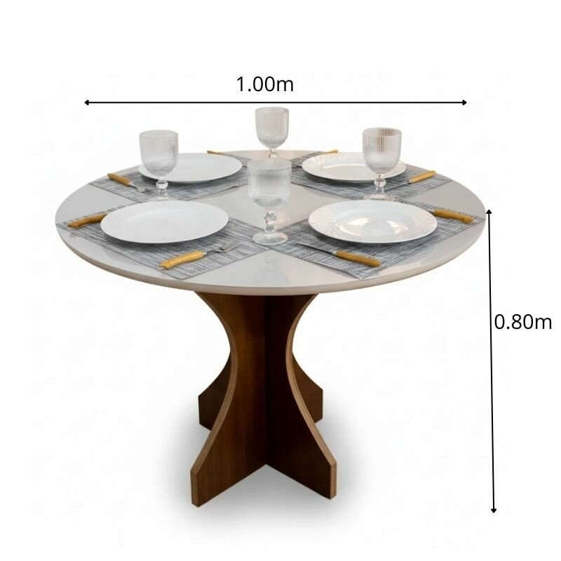Mesa de Jantar Siena Redonda 100cm Cinamomo/Vidro Off - Minas Plac - Imagem 2