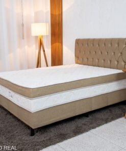 Cama Box Casal Sonho Bom Premium Ortopédica D33 138x188x62 - Nosso Sonho + Painel Cabeceira Lavínia Veludo Bege | Suporta até 250kg