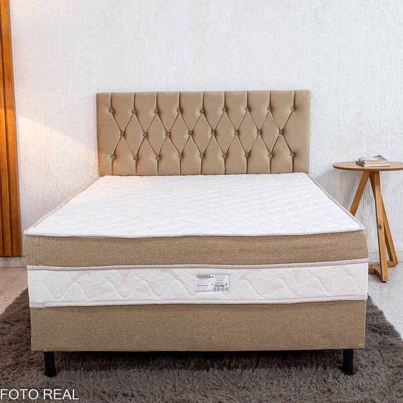 Cama Box Casal Sonho Bom Premium Ortopédica D33 138x188x62 - Nosso Sonho + Painel Cabeceira Lavínia Veludo Bege | Suporta até 250kg - Imagem 3