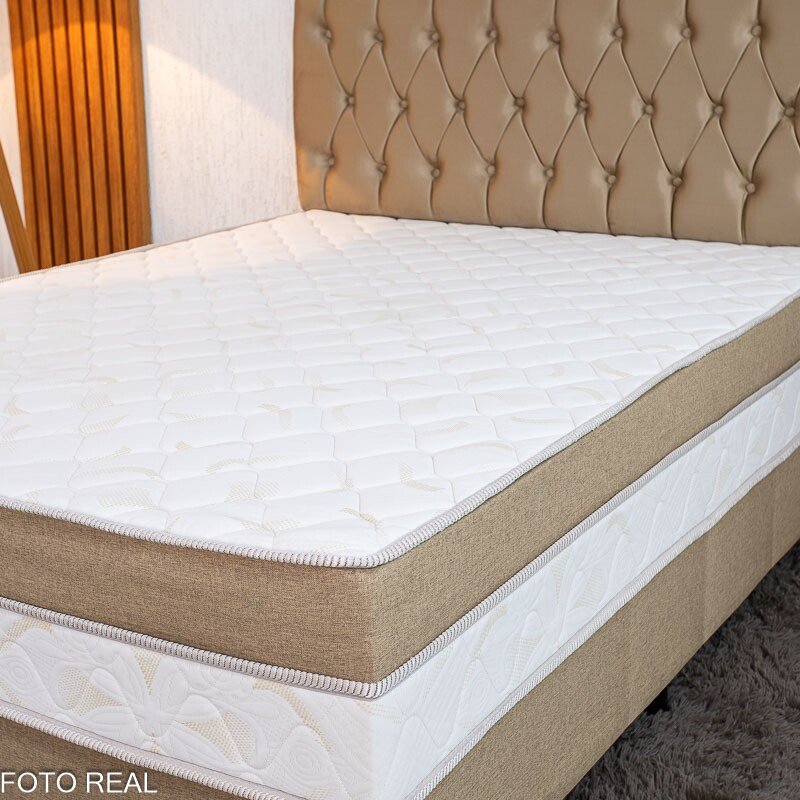 Cama Box Casal Sonho Bom Premium Ortopédica D33 138x188x62 - Nosso Sonho + Painel Cabeceira Lavínia Veludo Bege | Suporta até 250kg - Imagem 4