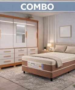 Guarda-Roupa Casal Athenas C/Espelho 3 Pts 9 Gav Nature/Off Larg. 1.80m C/Pés Bianchi + Cama Box Casal Ortopédico D33 Rondoconfort Rondomóveis