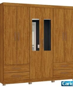 Roupeiro Hercules 6 Portas com Espelho Cinamomo Larg. 1.77m Com Pés Carioca