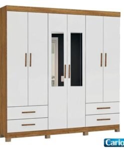 Roupeiro Hercules 6 Portas com Espelho Cinamomo/Off Larg. 1.77m Com Pés Carioca