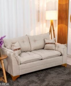 Sofá 3 Lugares Creta Larg. 1.80m Linho Bege 24 - Molas bonnel