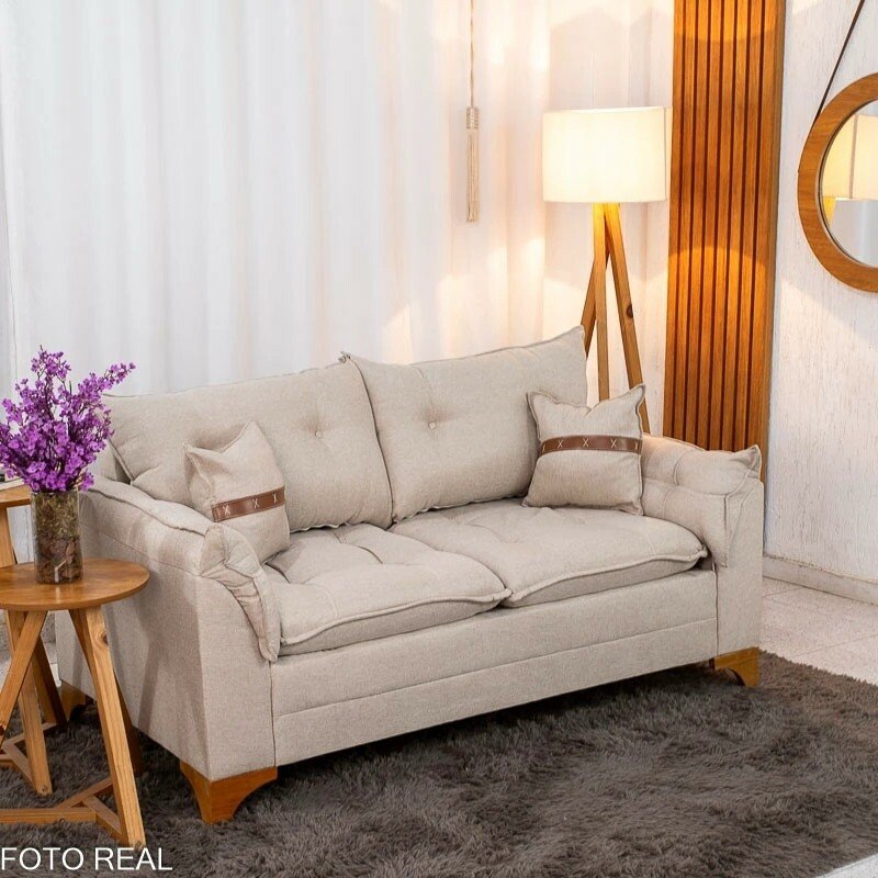 Sofá 3 Lugares Creta Larg. 1.80m Linho Bege 24 - Molas bonnel