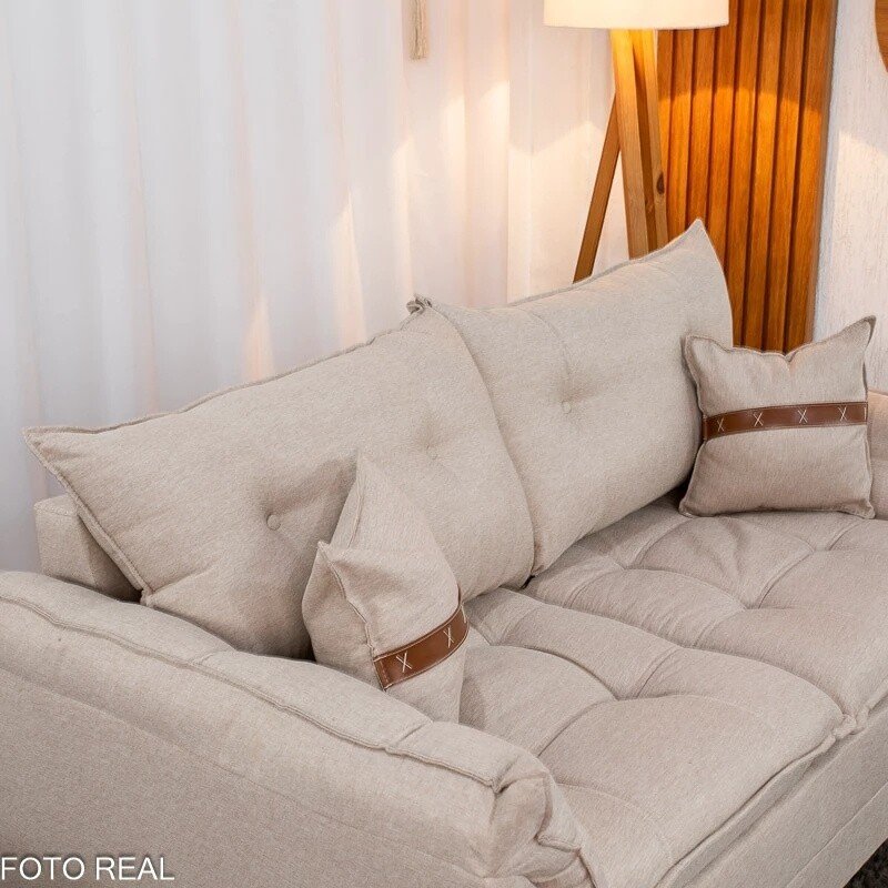 Sofá 3 Lugares Creta Larg. 1.80m Linho Bege 24 - Molas bonnel - Imagem 4