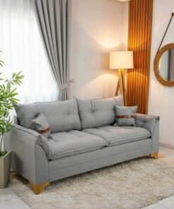 Sofá 3 Lugares Creta Larg. 1.80m Linho Cinza 27 - Molas bonnel