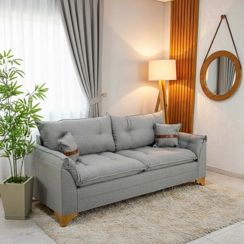 Sofá 3 Lugares Creta Larg. 1.80m Linho Cinza 27 - Molas bonnel