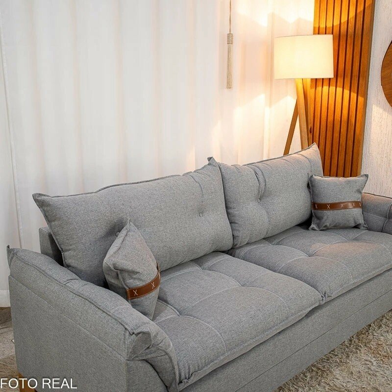 Sofá 3 Lugares Creta Larg. 1.80m Linho Cinza 27 - Molas bonnel - Imagem 3