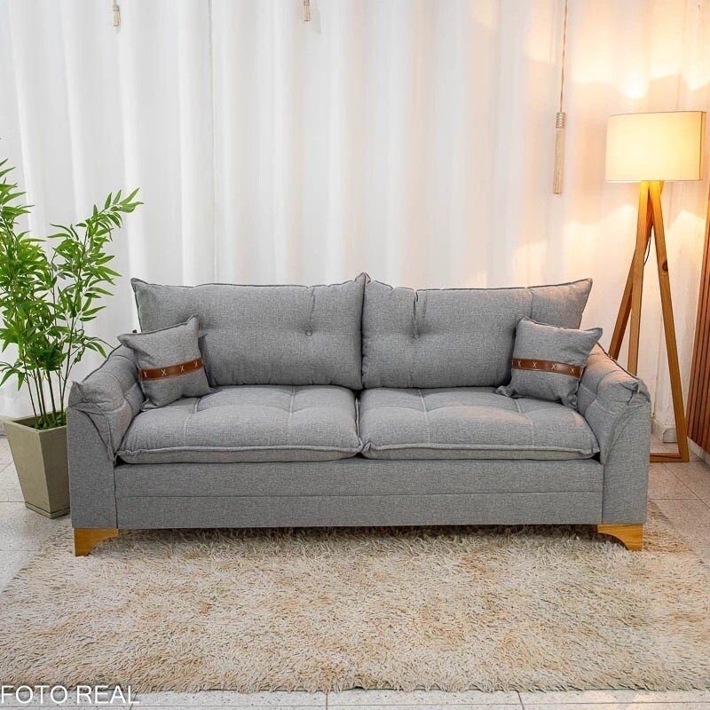 Sofá 3 Lugares Creta Larg. 1.80m Linho Cinza 27 - Molas bonnel - Imagem 4