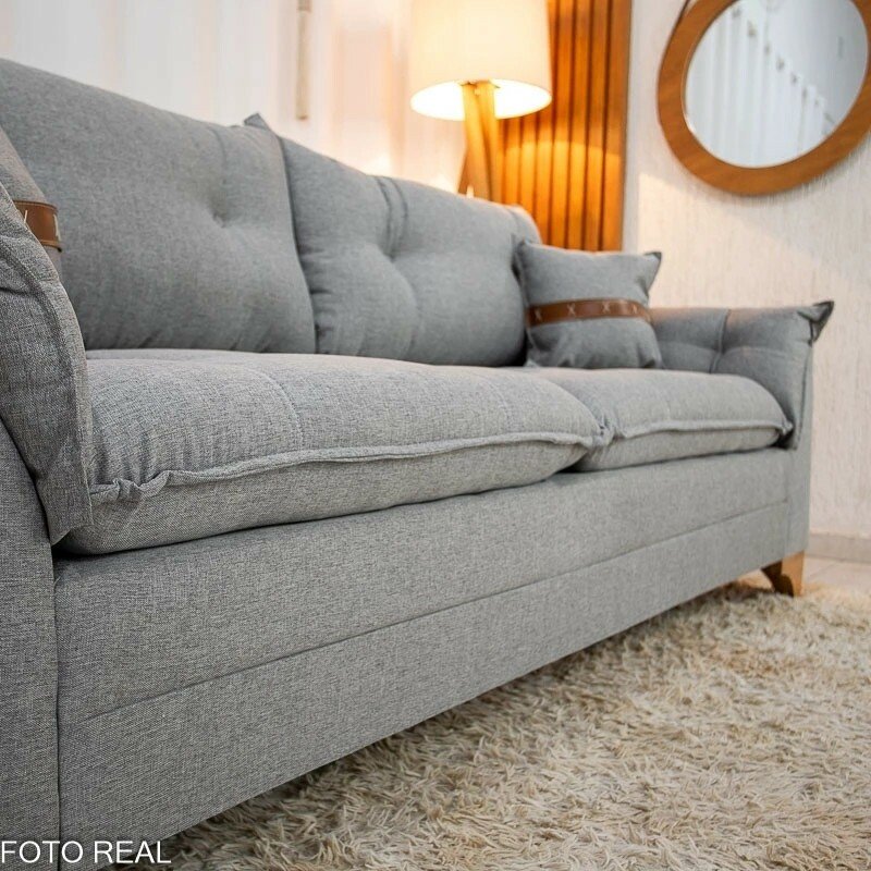 Sofá 3 Lugares Creta Larg. 1.80m Linho Cinza 27 - Molas bonnel - Imagem 5